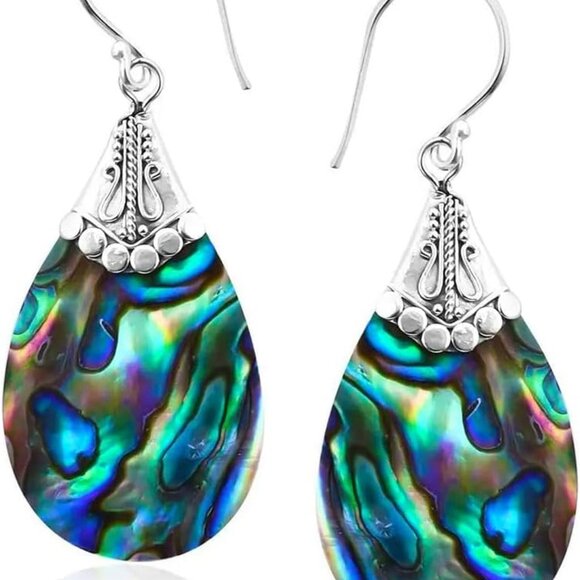 Abalone Shell Dangle Earrings for Women Sterling Silver 925 - Unique Vintage Bea - Picture 1 of 9